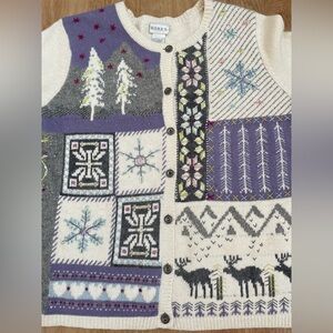 Vintage cardigan sweater Koret winter white medium Christmas not ugly holiday